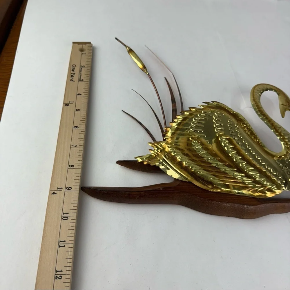 Mid Century Modern Vintage Brass and Wood Swan Wall Hanging LOT OF 2 Retro